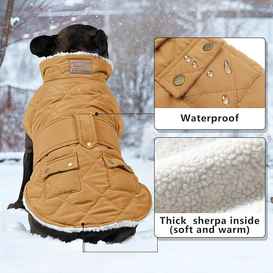 KYEESE Dog Coat Waterproof Dog Coats for Large Dogs Windproof Dogs Jacket with Fleece Lined Thick Pet Winter Puffer Coat with Pocket Soft Pet Sweater with Leash Hole Warm Pets Clothes for Cold Weather