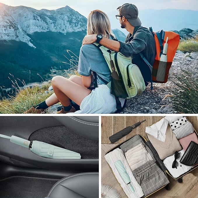 2-Pack Windproof, Waterproof, UV-Blocking Portable Travel Umbrella, Compact Sun & Rain Folding Umbrella, Double Rib Structure, Large Auto Open and Close Car Umbrella