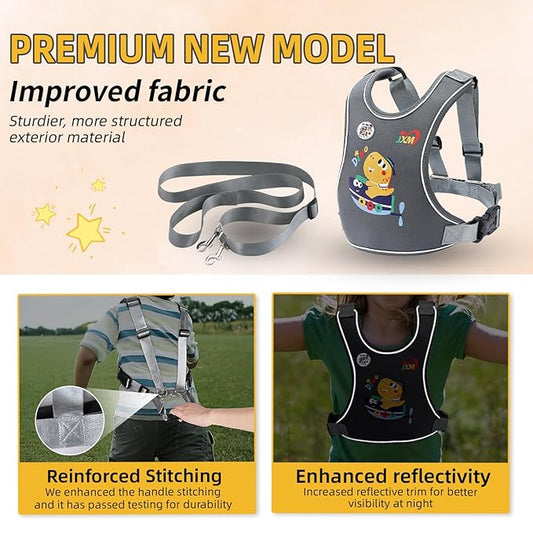 2025 New Safety Walking Harness for Big Kids (6-12yrs) with Autism Special Needs ADHD, Anti-Elopement Vest Harness with Grab Handle and Light Reflector, Adjustable Leash for Autistic, Active Child