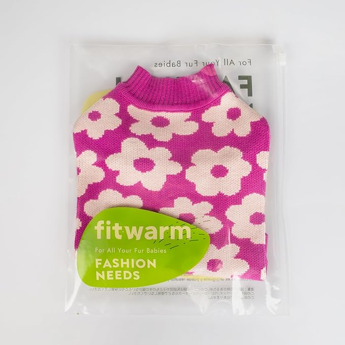 Fitwarm Floral Dog Sweater, Thermal Dog Sweatshirt, Soft Pet Outfit, Hot Pink, White, Large
