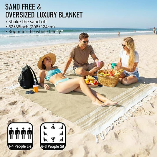 Oversized Turkish Beach Towel Blanket Cotton Giant XL Sandproof Towels Huge Linen XXL Extra Large Big Throw Quilt Blankets for Adults Cloud Travel Camping Glamping Accessories Essentials
