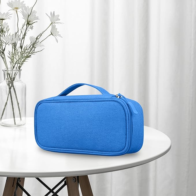 Lacdo Electronic Organizer Travel Cable Organizer Bag Pouch Tech Electronic Accessories Carry Case Portable Double Layers Charger Case for Cable, Cords, Charger, Earphone, Power Bank, Blue