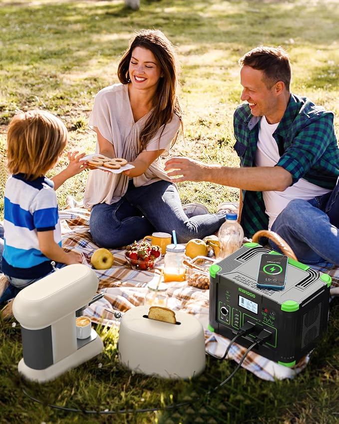 Portable Power Station 999Wh Solar Generator 1000W, 110V Pure Sine Wave AC Outlet, 60W USB-C PD Fast Charging, 10 Ports for Home Backup, Outdoor Camping, RV Travel, Emergency (2000W Surge)