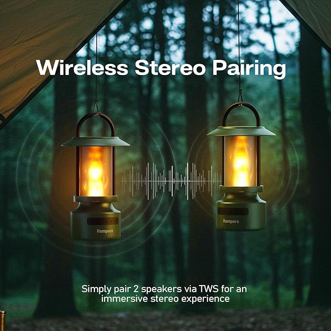 Hompavo Gen2 Outdoor Bluetooth Speakers with Flame Light, 13-Color/3-Mode, HD Stereo Sound, Wireless Stereo Pairing, IP65 Waterproof Lantern for Patio Garden Party Camping, Gifts for Men Birthday