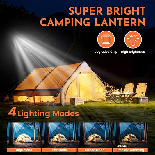 Camping Lantern Rechargeable, Camping Lights, Lanterns for Power Outages, Hanging Tent Lights with Magnet, Cordless Work Light, Waterproof Emergency Light for Home, Outdoor, Hurricane