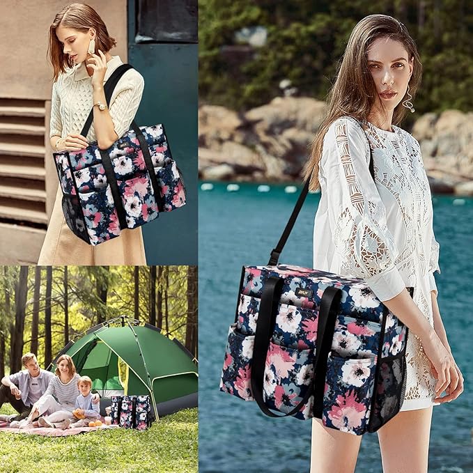 IBFUN Utility Tote Bag with 14/24 Pockets Zip Top Teacher Tote Bag for Teacher/Work Women