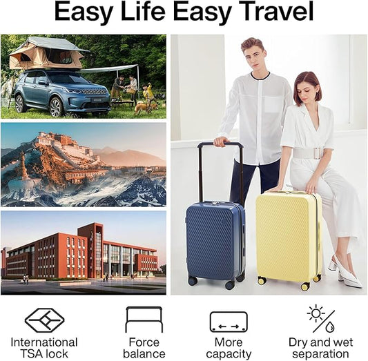 mixi Luggage Suitcases with Spinner Wheels,Upgrade Wide Handle PC Hardshell Rolling Travel Suitcase with TSA Lock, Checked-Medium 24-Inch, Sapphire Blue