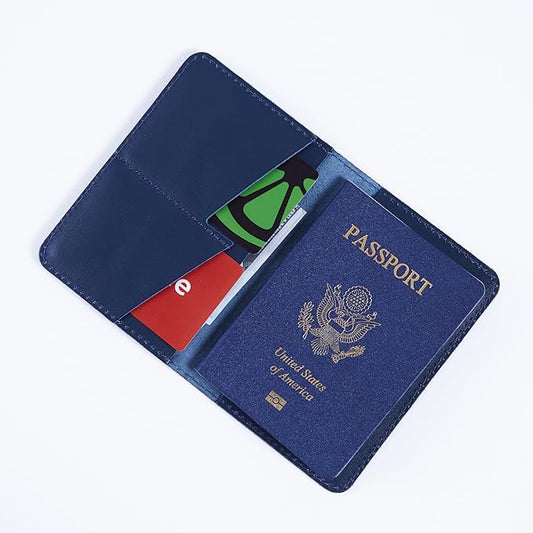 INCARNE US Passport Cover Clear - Travel Passport Wallet - Leather Passport Holder for Men Women Family with Card Slots & Note Compartmen - Sleeve Protector - Genuine Leather - Classic Blue