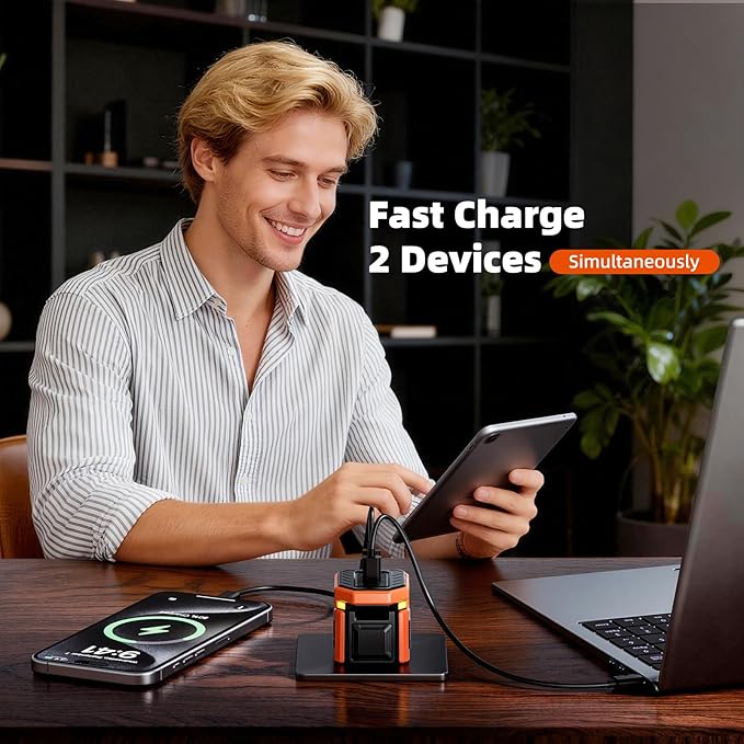 45W GaN Dual-Port Fast Charger - Mecha Style with Touch-Activated Eyes Breathing Light, Foldable Plug for iPhone 17/16, iPad, Galaxy S24, Pixel, Ultra Compact Travel Charger Gift