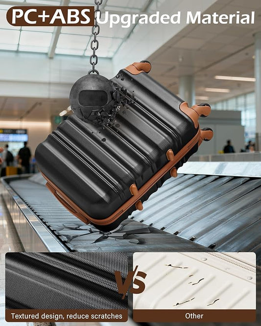 LONG VACATION Carry On Luggage Sets 3 Piece 20 Inch Suitcase Set, ABS+PC Hardshell Lightweight Travel Luggage with Spinner Wheels & YKK Zipper TSA Lock (20 INCH (BP/TB), BLACK-BROWN)