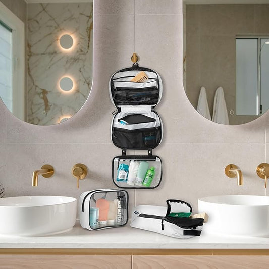 Toiletry Bag Kit Set: Hanging Travel Toiletry Bag + 311 TSA Cosmetic Liquid Bag + Ultralight Accessory Organizer Pouch
