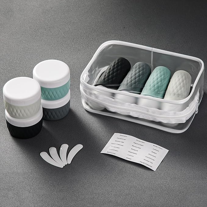 8 Pack Travel Bottles for Toiletries - 3 OZ / 90 ML, | Leak Proof Silicone Containers with Clear Bag, Travel Size Toiletries for Lotions, Creams, Foundation, Shampoo, body wash and More |