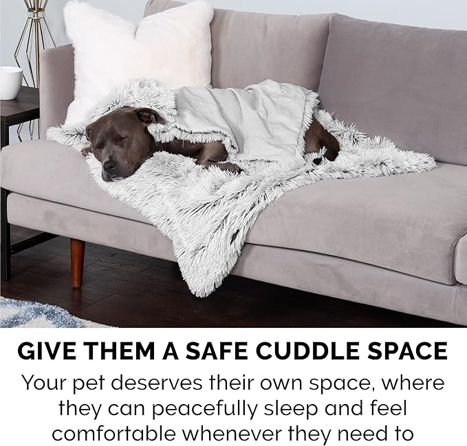 Furhaven Waterproof Throw Blanket for Dogs & Indoor Cats, Washable - Shaggy Plush Calming Long Faux Fur & Velvet Dog Blanket - Mist Gray, Medium