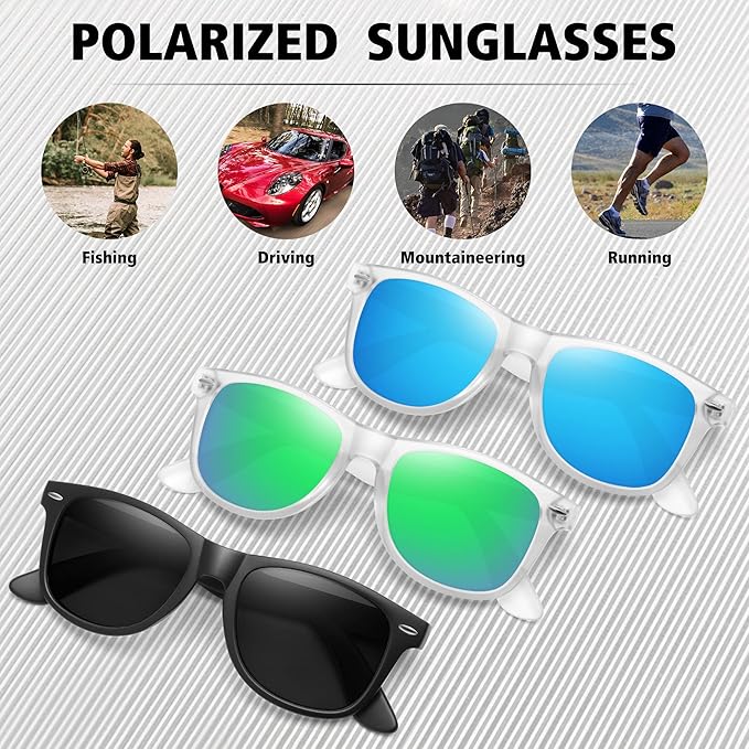 MEETSUN Polarized Sunglasses for Women Men Classic Retro Trendy Driving Sun Glasses UV400 Protection (3 Pack)