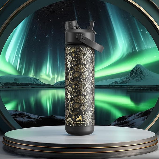 POWCAN 26 oz Insulated Water Bottle with 2-in-1 Straw and Spout Lid, Keep Cold 24H, Leak-Proof, Fits in Car Cup Holder, Stainless Steel Water Bottle for Sports, Travel, and School (Twilight Cosmos)