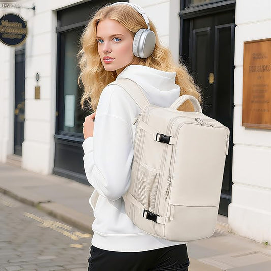 Beraliy Travel Backpack, Large Carry On Backpack, Personal Item Travel Bag, Airline Approved 17 Inch Laptop Backpack, College Weekender Business Hiking Bag, Beige