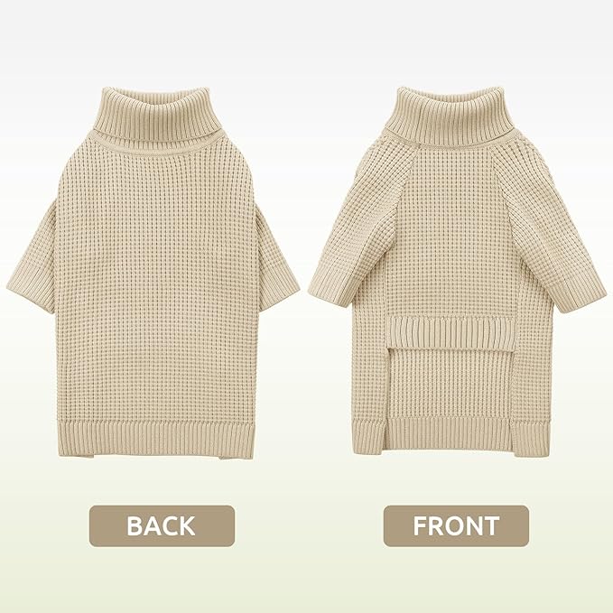 Queenmore Dog Sweater for Large Breeds, Long Sleeve Warm Dog Sweaters, Turtleneck Knitted Pullover Pet Clothes, XL Dog KintSweater, Cat Knitwear, Apricot XL