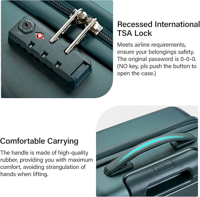 Hanke 3 Piece Luggage Sets with Spinner Wheels, Carry On Luggage Lightweight PC Hard Shell Suitcases Travel TSA Luggage Rolling Checked Bag 20/24/28 Inch Luggage(Blackish Green)