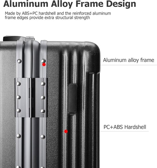 feilario 20in Aluminium Frame PC Hard Shell Spinner Wheels Luggage, Built-In TSA lock Carry on Suitcase, with Cup Holder, USB Port, Phone Holder