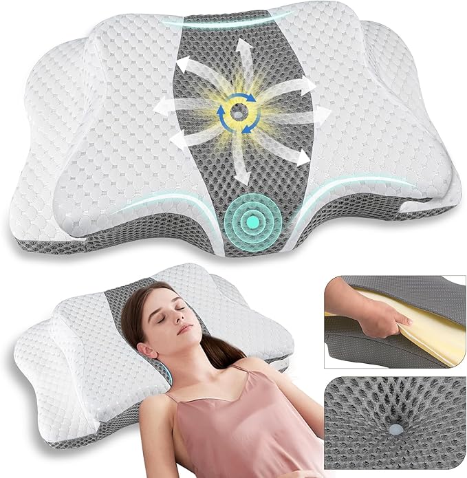 Pain Relief Cervical Pillow for Neck Support,Adjustable Ergonomic Pillow Cozy Sleeping,Odorless Orthopedic Memory Foam Pillows,Contour Bed Pillow for Side Back Stomach Sleeper