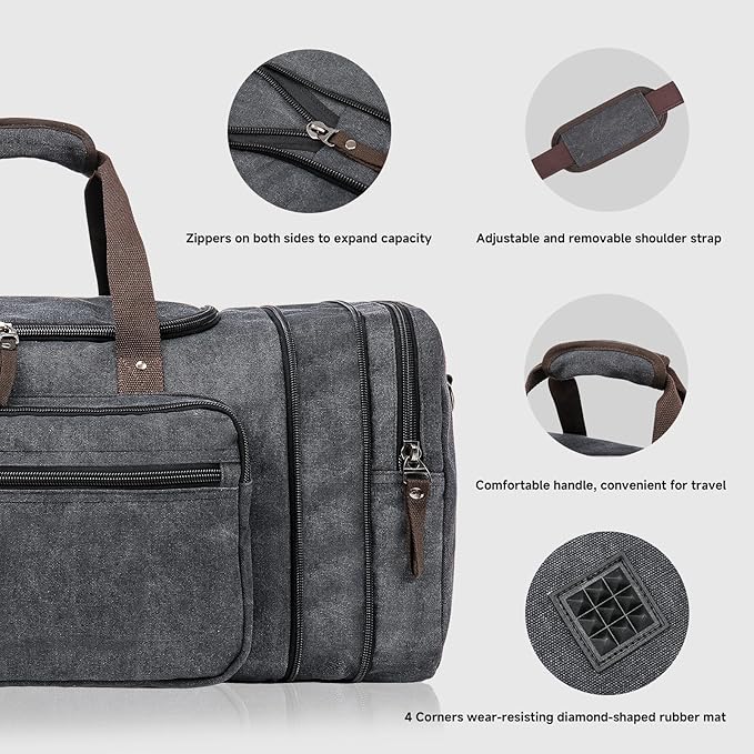 Canvas Expandable Duffle Bag for Men Traveling, Luggage Travel Bag Weekender Overnight Bag,Mens Gym Carry on Duffel Bags