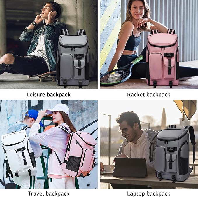 Carry on Travel Backpack for Men Women,30L Multi-Pocket 17.3inch Laptop Backpack, Sports Gym Tennis Badminton Backpack with Shoe Compartment-Pink