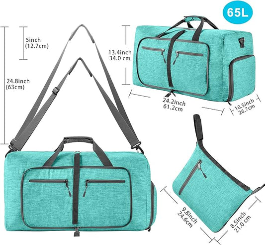 Vomgomfom 65L/85L/115L Foldable Travel Duffle Bag, Lightweight Checked Luggage with Shoe Compartment, Water-Resistant Weekender Overnight Bag for Men & Women
