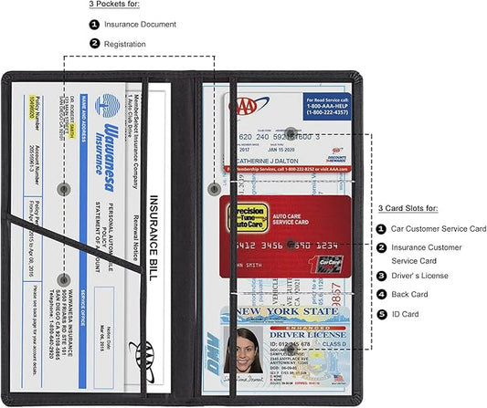 TOURSUIT Car Registration and Insurance Card Holder, Vehicle License Document Glove Box Compartment Organizer, Interior Car Accessories for Women Men Teens (Black)