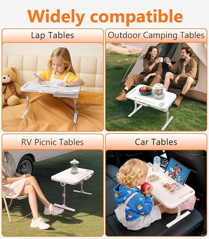 DICMKY Foldable Car Seat Tray Table, Adjustable Multifunctional Lap Tray for Kids, Portable Car Lap Desk for Laptop Computer Tablet, Rear Seat Tray for Eating/Reading, Travel Essentials Accessories