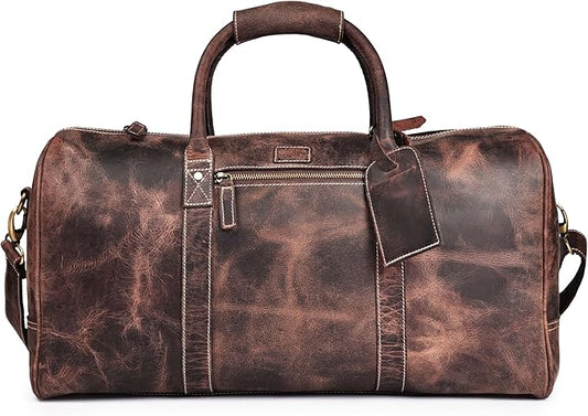 Leather Village Leather Duffel Bags for Men & Women-Stylish Travel Weekender Carry-On Sports Gym Overnight Luggage Bag - 20 Inch - Rustic Brown