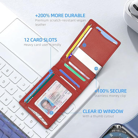 Zitahli Wallet for Men - with Money Clip Slim Leather Slots Credit Card Holder RFID Blocking Bifold Minimalist Wallets with Gift Box
