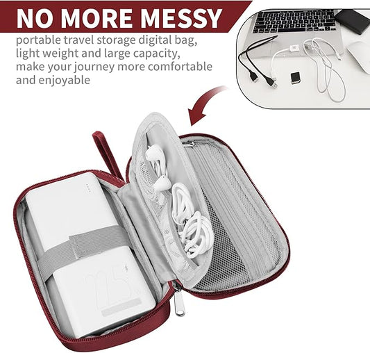 Travel Cable Organizer Bag Pouch Electronic Accessories Carry Case Portable Waterproof All-in-One Storage Bag for Cable,Charger, Phone, Hard Driveļ¼SD Card-Wind Red