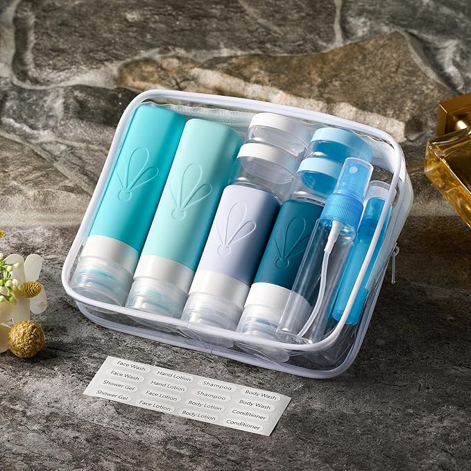 INSFIT Silicone Travel Bottles Set, 17 Pack Travel Size Toiletries, Leakproof Travel Bottles for Toiletries, Travel Accessories for Women, Airplane Travel Essentials, Travel Containers for Toiletries