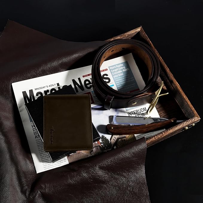 Travelambo Genuine Leather Wallet for Men with Gift Box - Handmade Bifold Stylish - Mens Wallets Rfid Blocking with 2 ID Windows