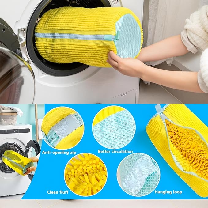 2Pcs Yellow Shoe Washing Machine Bags, Reusable Shoe Washing Bag for Machine Can Be Cleaned 360° Around.Durable Laundry Bag Side Zipper. Laundry Bag Suitable for Sizes of Different Sizes