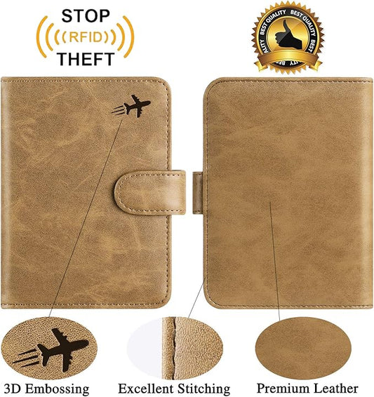 Passport Holder Cover Wallet RFID Blocking Leather Card Case Travel Accessories for Women Men (#Brown)