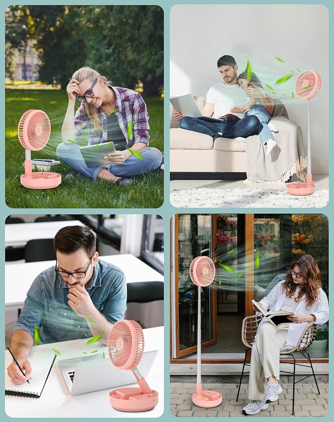 Primevolve Portable Oscillating Standing Fan,Rechargeable Battery Operated USB Floor Table Desk Fan with Remote, Bedroom Camping Travel Fans Pink 7.7"