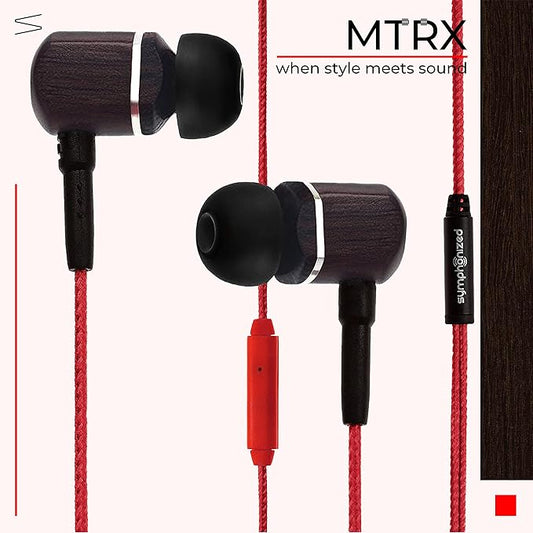 Symphonized MTRX Premium Genuine Wood In-ear Noise-isolating Headphones with Mic and Nylon Cable (Red)