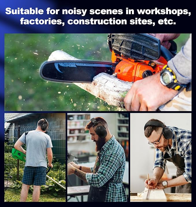 PROHEAR 038 Ear Protection Safety Earmuffs for Mowing, 28dB Noise Reduction Passive Hearing Protector, Compact Foldable Headset for Shooting Construction Power Tools, Black