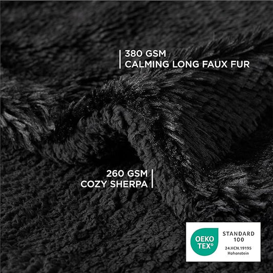Bedsure Waterproof Dog Blankets for Large Dogs - Calming Cat Blanket for Bed Couch Protector Washable, Long Faux Fur Pet Throw Blanket for Puppy, Reversible Furniture Protection, 60"x80", Black