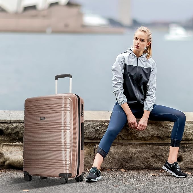 GinzaTravel 29 Inch Large Checked Luggage Expandable Hard Shell Suitcase with Spinner Wheels TSA Lock for Travel, 29inch, Rose Gold