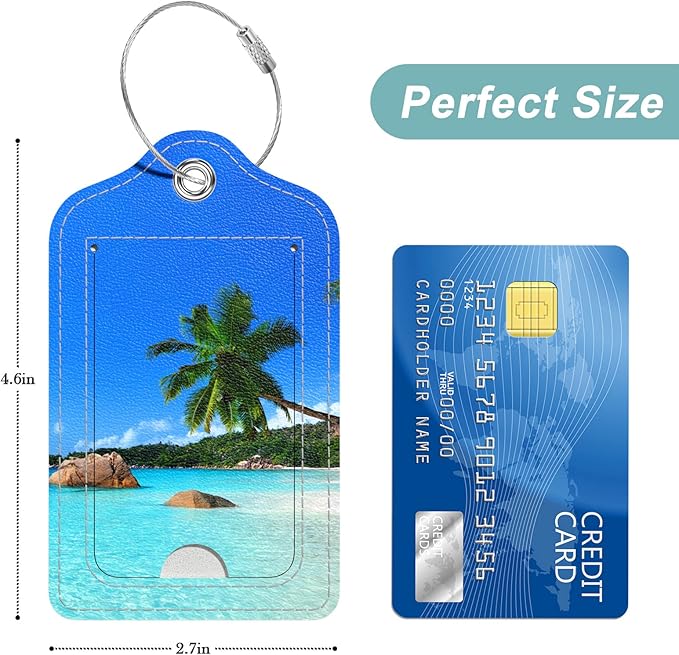 Rimilak 3 Pcs PU Leather Luggage Tags for Suitcase, Travel Cruise Luggage Tag with Privacy Flap, Name ID Label and Metal Loop for Women Men Baggage Handbag School Bag Backpack, Beach