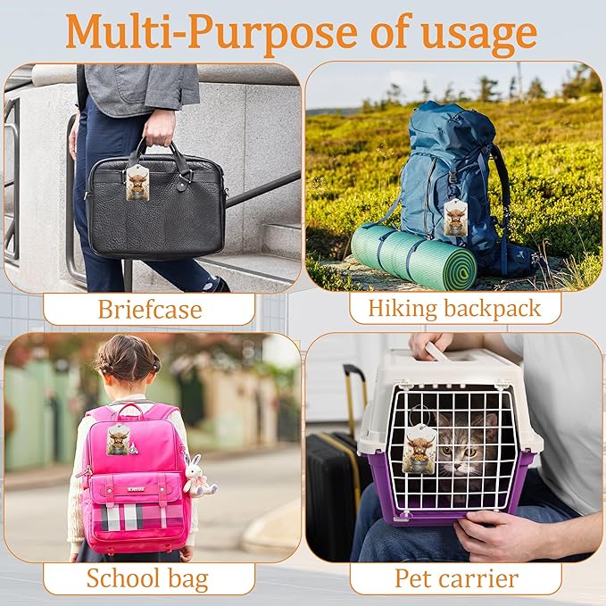 Highland Cow Luggage Tags for Suitcase 3 Pack, Privacy Cover ID Label with Stainless Steel Loop and Address Card for Travel Bag Suitcase