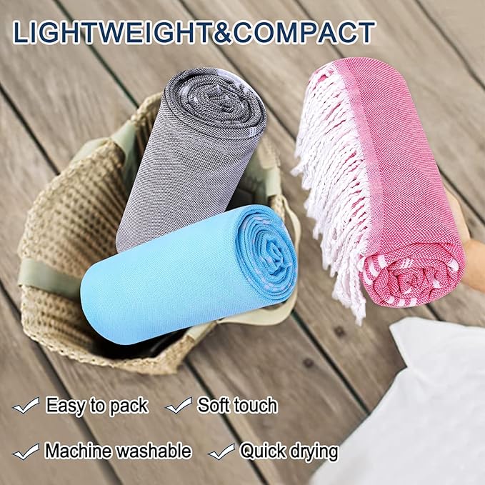 2 Pack Pink Striped Turkish Beach Towels, Super Absorbent & Quick Dry, Sand Free, 39 x 72 Inches