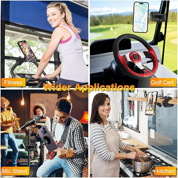 Mic Stand Phone Holder, for MagSafe Phone Holder with Clamp, Dual Ball Head 360° Swivel Magnetic Microphone Stand Phone Mount Clip for iPhone 16 15 14 MAX Pro Samsung Galaxy and Any Smartphones