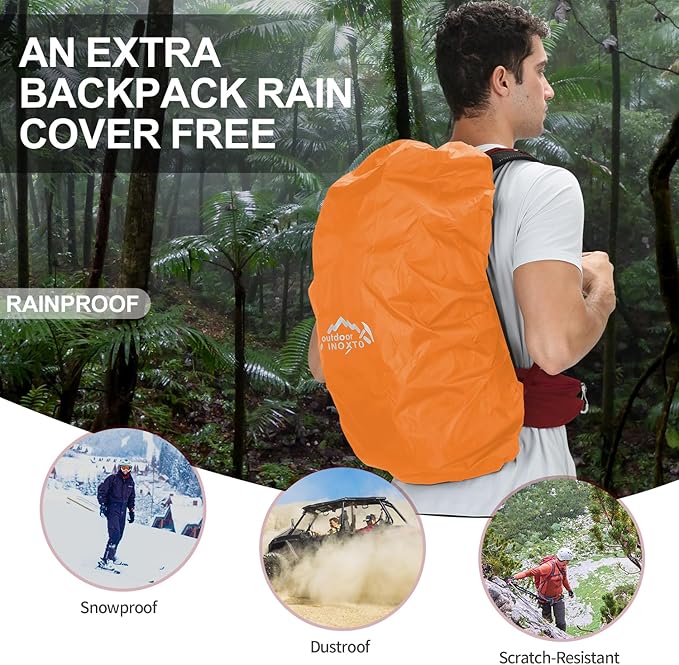 Hiking Backpack, Waterproof Hiking Daypack with 3L Water Bladder and Rain Cover, Lightweight Travel Camping Backpack for Men Women (Red)