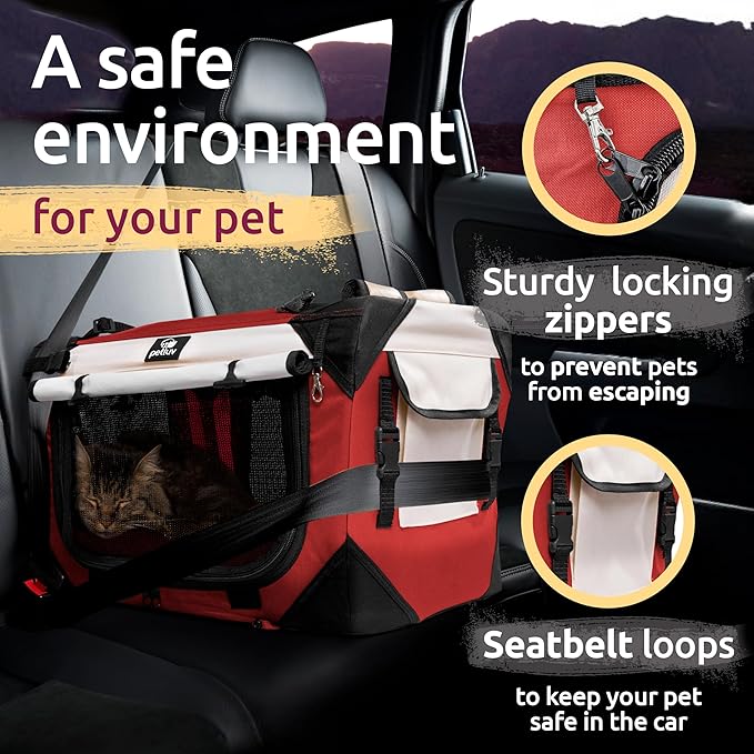 Cat & Dog Pet Carrier, Soft-Sided, Medium 20"x13"x13" Fits Most Cats or Small Dog, Comfortable for Travel & Vet Visits, Privacy Windows, Removable Plush Bed, Locking Zippers, Folds Flat