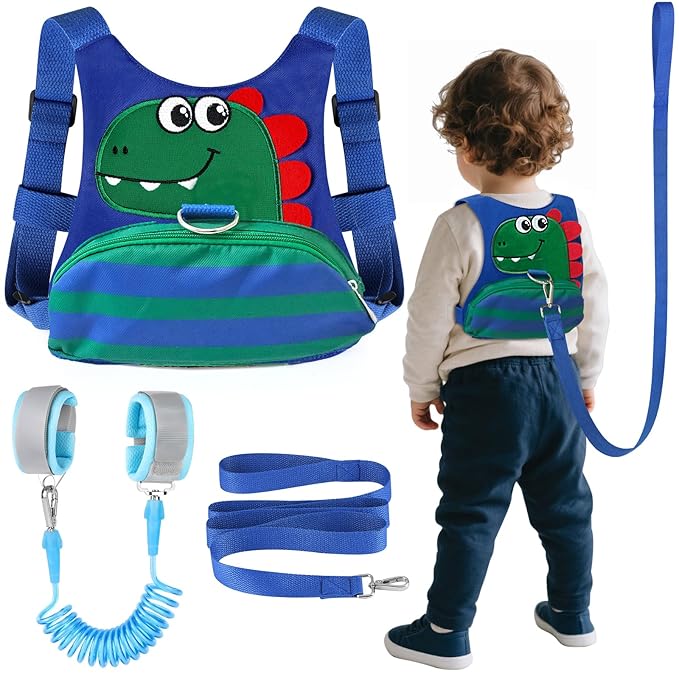 Toddler Leash for Kids-Baby Child Harness with Anti Lost Wrist Link for Boys/Girls (Blue+Green)