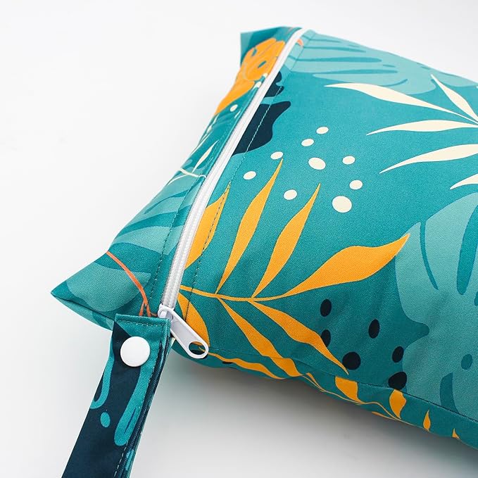 Wet Dry Bag Waterproof Reusable Wet Bag for Swimsuit, Travel, Beach, Pool, Bathing Suit, Diapers, Dirty Yoga Gym Clothes Daycare Organizer One Zippered Pocket (green leaf 2)