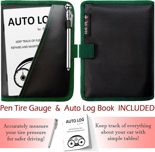 Glove Box Compartment Organizer - Car Document Holder - Owner Manual Case Pouch - Vehicle Storage Wallet for Registration & Insurance Card - Premium Auto Paperwork Holder - Log Book included - Green